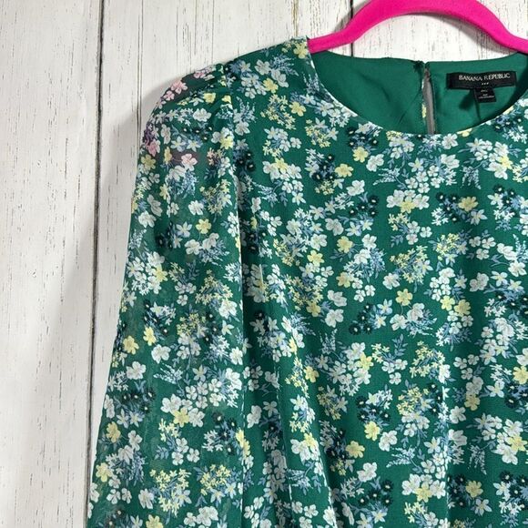 Banana Republic Green Floral Midi Dress Tall M Cottagecore Fall Boho - Picture 4 of 16